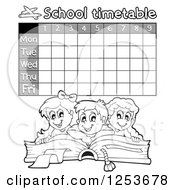 Clipart Of A Grayscale Weekly School Timetable With Reading Students Royalty Free Vector Illustration by visekart