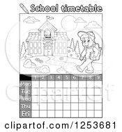 Clipart Of A Grayscale Weekly School Timetable With A Boy Walking Royalty Free Vector Illustration