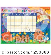 Clipart Of A School Timetable With A Professor Book Royalty Free Vector Illustration
