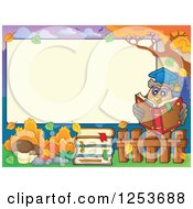 Clipart Of A Blank Board And Autumn Border With A Reading Owl Professor Royalty Free Vector Illustration