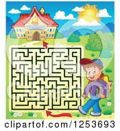 Clipart Of A Happy School Boy Maze Royalty Free Vector Illustration