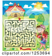 Clipart Of A Happy School Girl Maze Royalty Free Vector Illustration