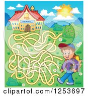 Clipart Of A Walking School Boy Maze Royalty Free Vector Illustration