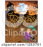 Poster, Art Print Of Flying Witch And Haunted House Halloween Maze