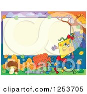 Poster, Art Print Of Blank Board And Autumn Border With A Presenting Kite