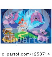 Poster, Art Print Of Treasure Chest And Bats In A Cave Near A Castle