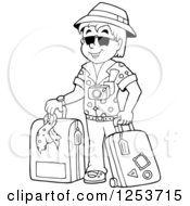 Poster, Art Print Of Black And White Happy Man Traveler With Luggage