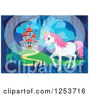 Poster, Art Print Of Unicorn In A Cave Near A Castle