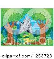 Clipart Of Trees Framing A Castle In Ruins Royalty Free Vector Illustration
