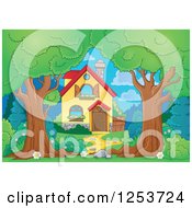 Clipart Of Trees Framing A House Royalty Free Vector Illustration