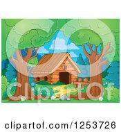Clipart Of Trees Framing A Wooden House Royalty Free Vector Illustration