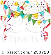 Poster, Art Print Of Festive Party Bunting Flag Banner Over White With Ribbons And Text Space