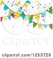 Poster, Art Print Of Festive Party Bunting Flag Banner Over White With Confetti And Text Space