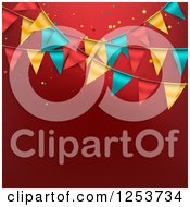 Poster, Art Print Of Festive Party Bunting Flag Banner Over Red With Text Space