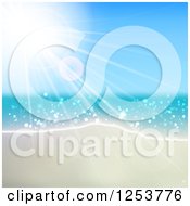 Clipart Of A Summer Sun Shining Over The Ocean And Beach Royalty Free Vector Illustration