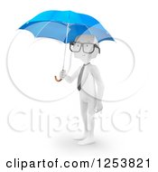 Clipart Of A 3d Block Head Businessman With An Umbrella Royalty Free Illustration by Mopic