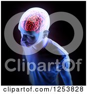 Clipart Of A 3d Xray Man With A Visible Brain On Black Royalty Free Illustration