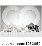 3d Men Copeting On A Giant Chess Board