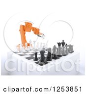 Clipart Of A 3d Orange Robot Arm Playing Chess Royalty Free Illustration by Mopic