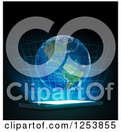 Poster, Art Print Of 3d Hologram Of Earth Over A Smart Phone