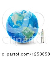 3d Male Doctor Holding A Stethoscope To Earth