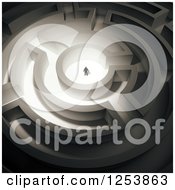 Clipart Of A 3d Aerial View Of A Businessman In A Circular Maze Royalty Free Illustration