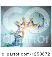 Clipart Of A 3d Blue And Yellow Particle Dna Strand Over Blue Royalty Free Illustration by Mopic