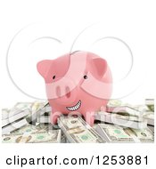 Poster, Art Print Of 3d Grinning Piggy Bank On A Pile Of Cash Money Over White