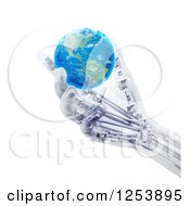 3d Artificial Prosthetic Robotic Hand Holding An Earth Globe