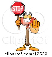 Sink Plunger Mascot Cartoon Character Holding A Stop Sign