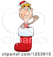 Man Christmas Elf Waving In A Stocking