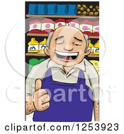 Poster, Art Print Of Happy Male Merchant Holding A Thumb Up