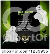 Poster, Art Print Of Green Halloween Background With A Cemetery Jackolantern And Ghosts