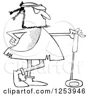 Clipart Of A Black And White Caveman Golfer With A Club Royalty Free Vector Illustration by djart