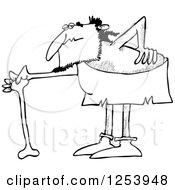 Clipart Of A Black And White Caveman With A Bad Back Bending Over Onto A Bone Cane Royalty Free Vector Illustration by djart