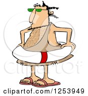 Clipart Of A Caveman Wearing A Life Preserver Ring Royalty Free Vector Illustration