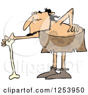 Clipart Of A Caveman With A Bad Back Bending Over Onto A Bone Cane Royalty Free Vector Illustration