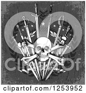 Clipart Of A Grungy Skull And Crossbones Over Swords A Laurel Wreath And Gray Royalty Free Vector Illustration
