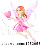 Poster, Art Print Of Valentine Fairy Flying With A Pink Heart