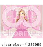 Blond Princess Sitting At A Pink Throne