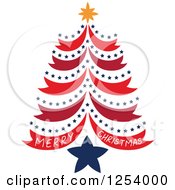 Poster, Art Print Of Merry Christmas Greeting And Red And Blue Star Tree