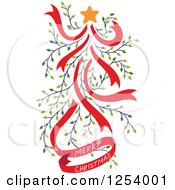 Poster, Art Print Of Merry Christmas Greeting And Red And Green Vine Tree
