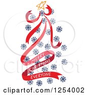 Poster, Art Print Of Merry Christmas Everyone Greeting And Red And Blue Snowflake Tree