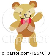 Poster, Art Print Of Happy Teddy Bear Waving And Wearing A Red Bow