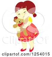 Poster, Art Print Of Brunette Girl Hugging A Teddy Bear