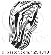 Poster, Art Print Of Black And White Woodcut Mythical Selkie Woman Swimming Inside A Seal Skin