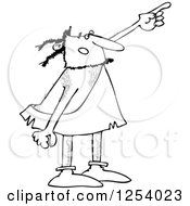 Clipart Of A Black And White Caveman Pointing Upwards Royalty Free Vector Illustration
