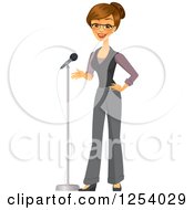 Poster, Art Print Of Brunette Caucasian Businesswoman Talking Into A Microphone