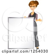 Poster, Art Print Of Brunette Caucasian Businesswoman Standing By A Blank Sign