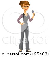 Brunette Caucasian Businesswoman Holding A Microphone by Amanda Kate